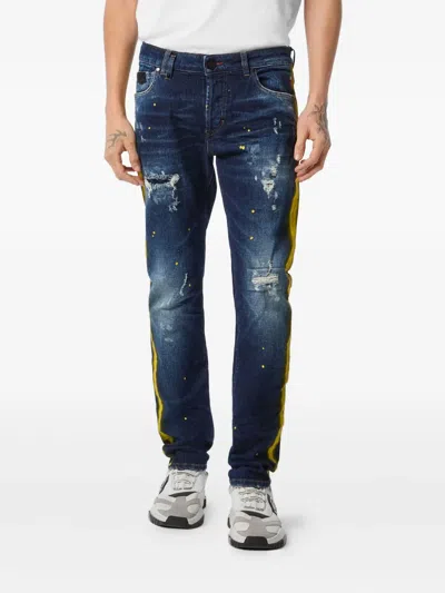 Philipp Plein Paint-splatter Stripe Jeans In Blue