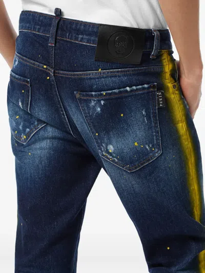 Philipp Plein Paint-splatter Stripe Jeans In Blue