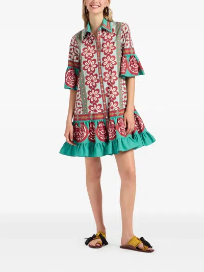 La Doublej Choux Floral-print Cotton-poplin Mini Shirt Dress In Multi