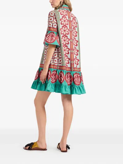 La Doublej Choux Floral-print Cotton-poplin Mini Shirt Dress In Multi