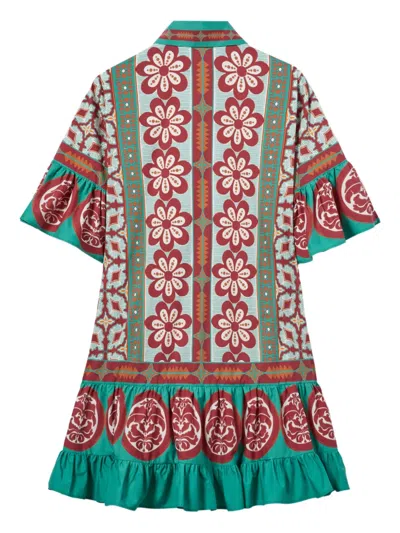 La Doublej Choux Floral-print Cotton-poplin Mini Shirt Dress In Multi