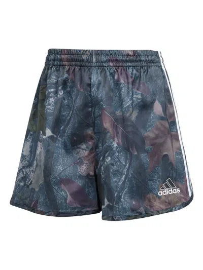 Adidas Originals Originals Leaf-print Side-stripe Shorts In Blue