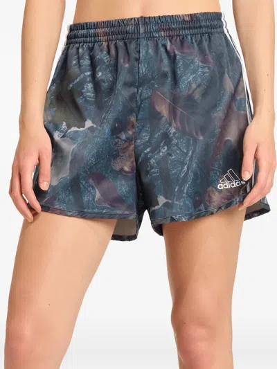 Adidas Originals Originals Leaf-print Side-stripe Shorts In Blue
