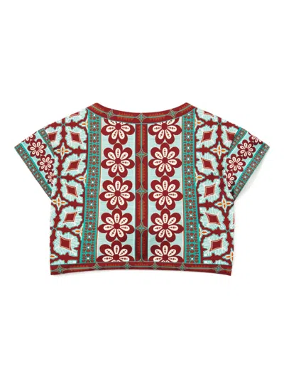La Doublej Bardot Floral-print Tie-front Top In Green
