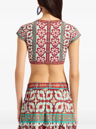 La Doublej Bardot Floral-print Tie-front Top In Green
