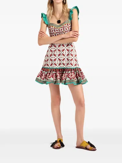 La Doublej Gingerbread Ruffled Printed Mini Dress In Multi