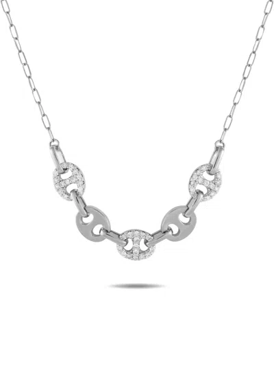 Pre-owned Lb Exclusive 14k White Gold Circular Motif Diamond Necklace In Silver