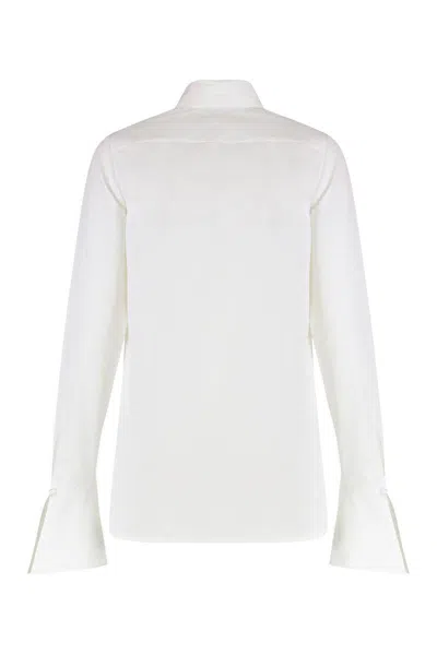 Nina Ricci Draped Front Cotton Shirt With Pussy-bow Collar In White