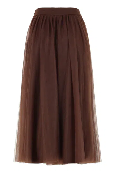 Fabiana Filippi Pleated Tulle Midi Skirt In Brown