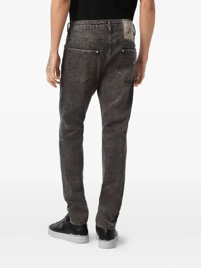 Philipp Plein Denim Trousers Super Straight Cut Basic In Gray