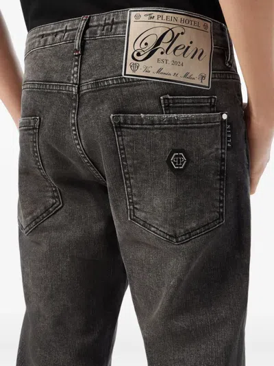 Philipp Plein Denim Trousers Super Straight Cut Basic In Gray