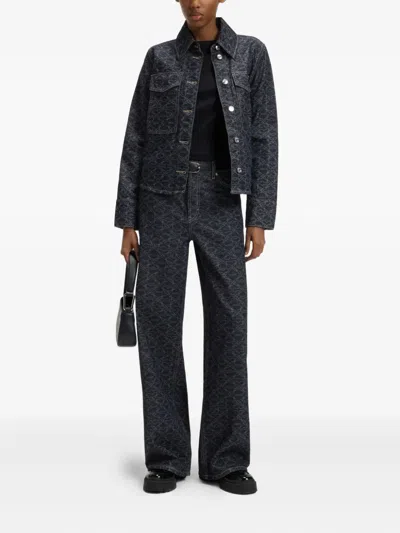 Hugo Boss Monogram-print Jeans In Black