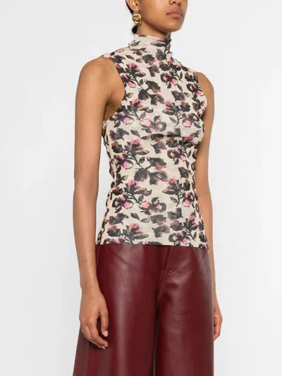 Nanushka Floral-print Turtleneck Top In Neutral