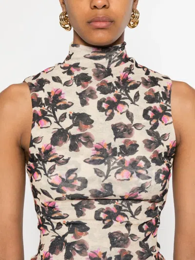 Nanushka Floral-print Turtleneck Top In Neutral