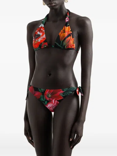 Dolce & Gabbana Bikini A Triangolo Stampa Fiori In Brown