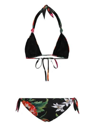 Dolce & Gabbana Bikini A Triangolo Stampa Fiori In Brown
