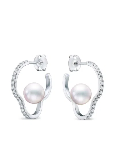 Tasaki 18k White Gold Chants Signature Akoya Pearl And Diamonds Earrings In Metallic