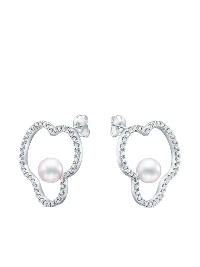 Tasaki 18k White Gold Chants Signature Akoya Pearl And Diamonds Earrings In Metallic