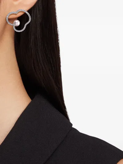 Tasaki 18k White Gold Chants Signature Akoya Pearl And Diamonds Earrings In Metallic