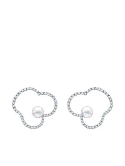 Tasaki 18k White Gold Chants Signature Akoya Pearl And Diamonds Earrings In Metallic