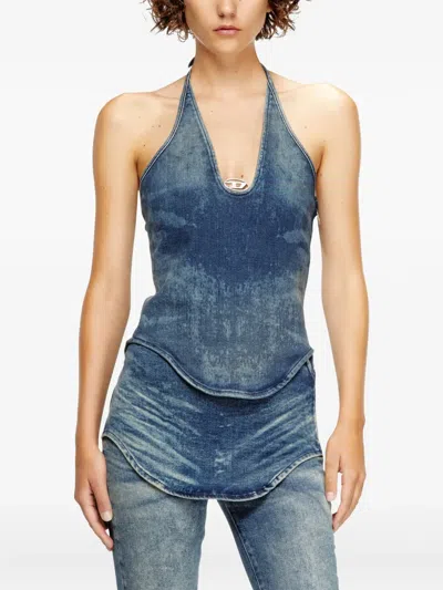 Diesel De-dra-short-fsg Mini Dress In Denim In Blue