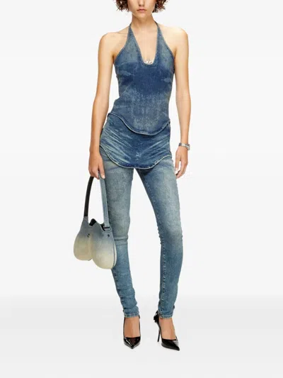 Diesel De-dra-short-fsg Mini Dress In Denim In Blue