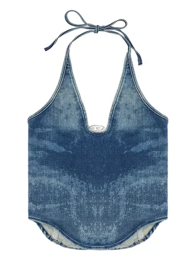 Diesel De-dra-short-fsg Mini Dress In Denim In Blue