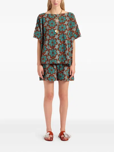 La Doublej Flower-print Pull-up Shorts