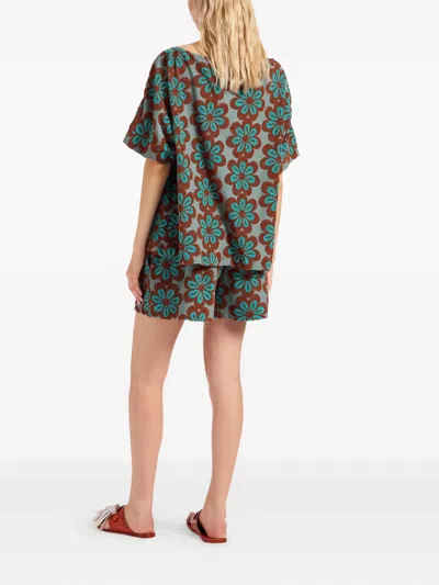 La Doublej Flower-print Pull-up Shorts