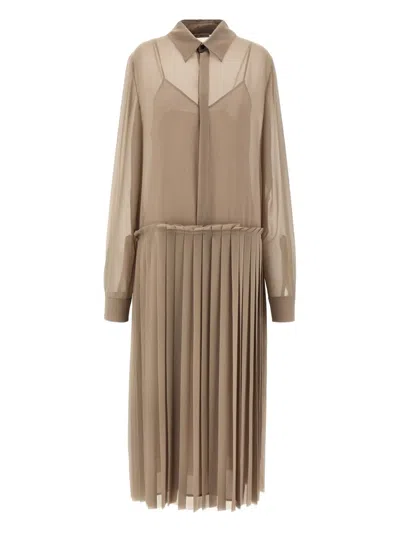 Ami Alexandre Mattiussi Pleated Midi Shirt Dress In Nude