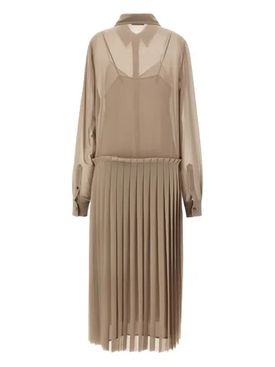 Ami Alexandre Mattiussi Pleated Midi Shirt Dress In Nude