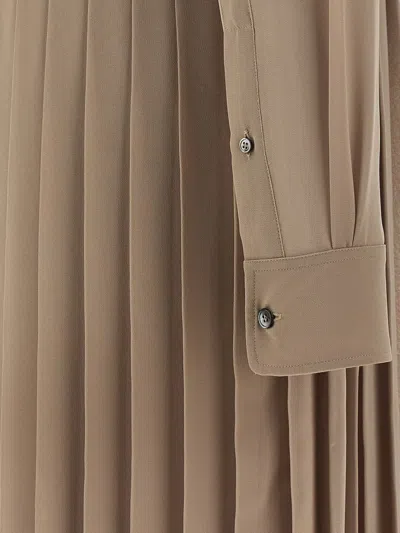 Ami Alexandre Mattiussi Pleated Midi Shirt Dress In Nude