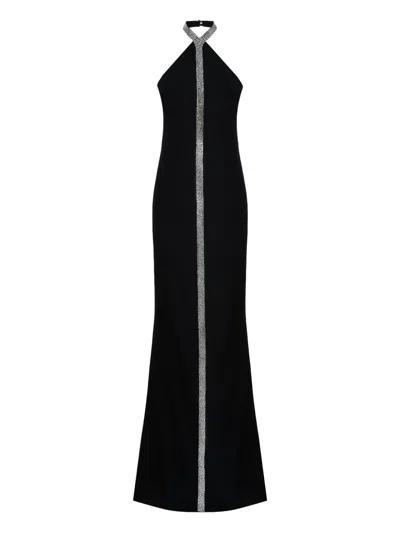 Taller Marmo Acropoli Swarovski Crystal-embellished Crepe Halterneck Gown In Black