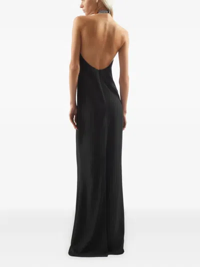Taller Marmo Acropoli Swarovski Crystal-embellished Crepe Halterneck Gown In Black