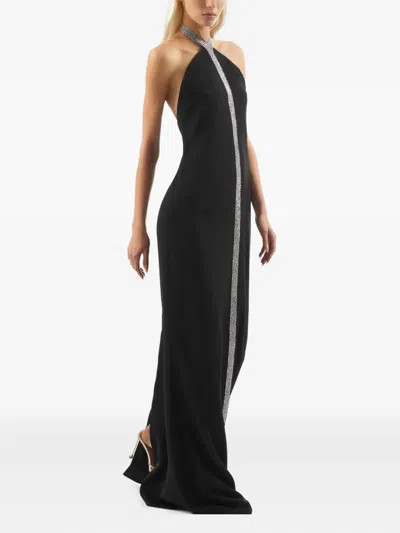 Taller Marmo Acropoli Swarovski Crystal-embellished Crepe Halterneck Gown In Black