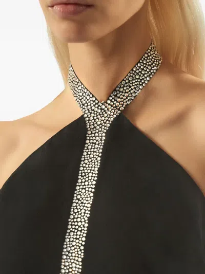 Taller Marmo Acropoli Swarovski Crystal-embellished Crepe Halterneck Gown In Black
