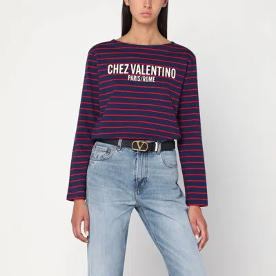 Valentino Striped Cotton Jersey T-shirt In Purple