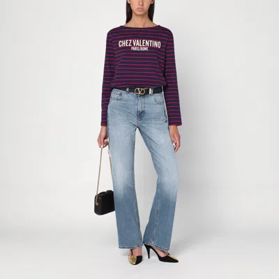Valentino Striped Cotton Jersey T-shirt In Purple