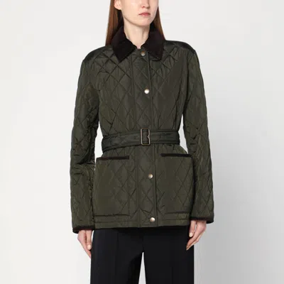 Burberry Quilted Nylon Jacket With Belt In Green