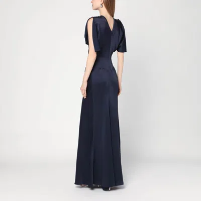 Victoria Beckham Navy Blue Long Dress With Gathered Waist In Blue