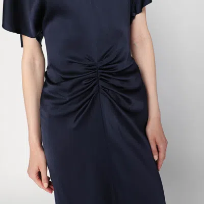 Victoria Beckham Navy Blue Long Dress With Gathered Waist In Blue