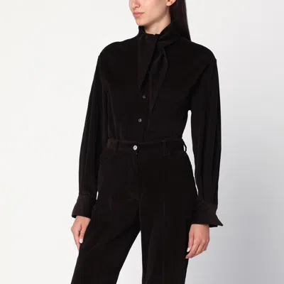 Ferragamo Brown Shirt In Ribbed Velvet Women In Brown