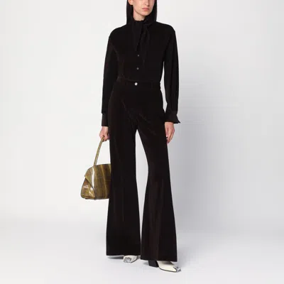 Ferragamo Brown Shirt In Ribbed Velvet Women In Brown