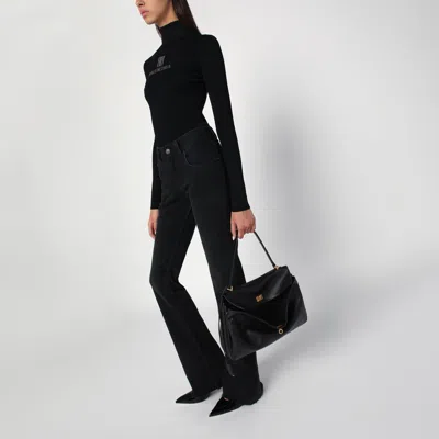 Balenciaga Smooth Black Calfskin Medium Rodeo Bag Women In Black
