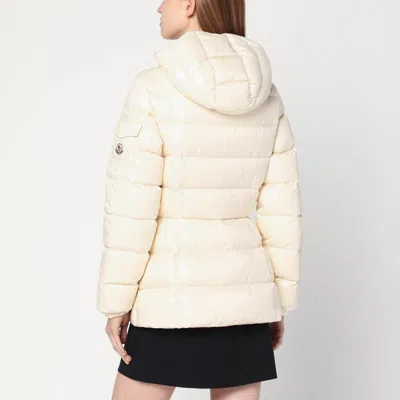Moncler White Down Jacket In Lacquered Nylon