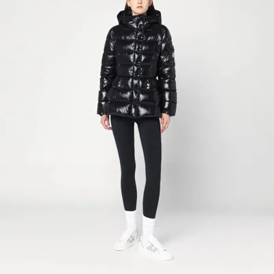 Moncler Black Down Jacket In Lacquered Nylon In Black