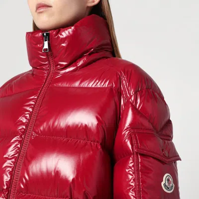 Moncler Ruby Red Down Jacket In Lacquered Nylon