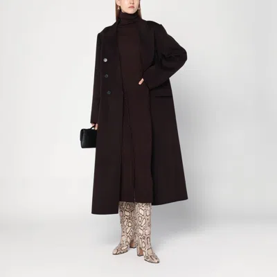Victoria Beckham Brown Double-breasted Coat In Wool And Cashmere