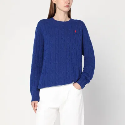 Polo Ralph Lauren Cobalt Blue Cable-knit Sweater In Wool And Cashmere