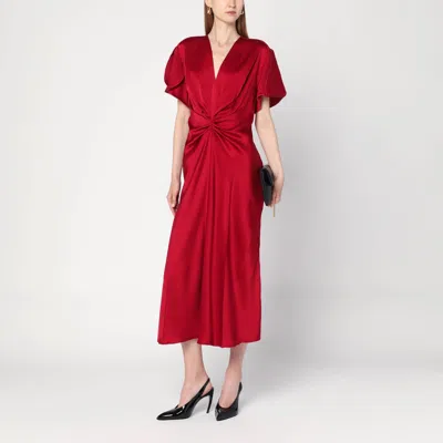 Victoria Beckham Gathered Wool-blend Midi Dress In Brown